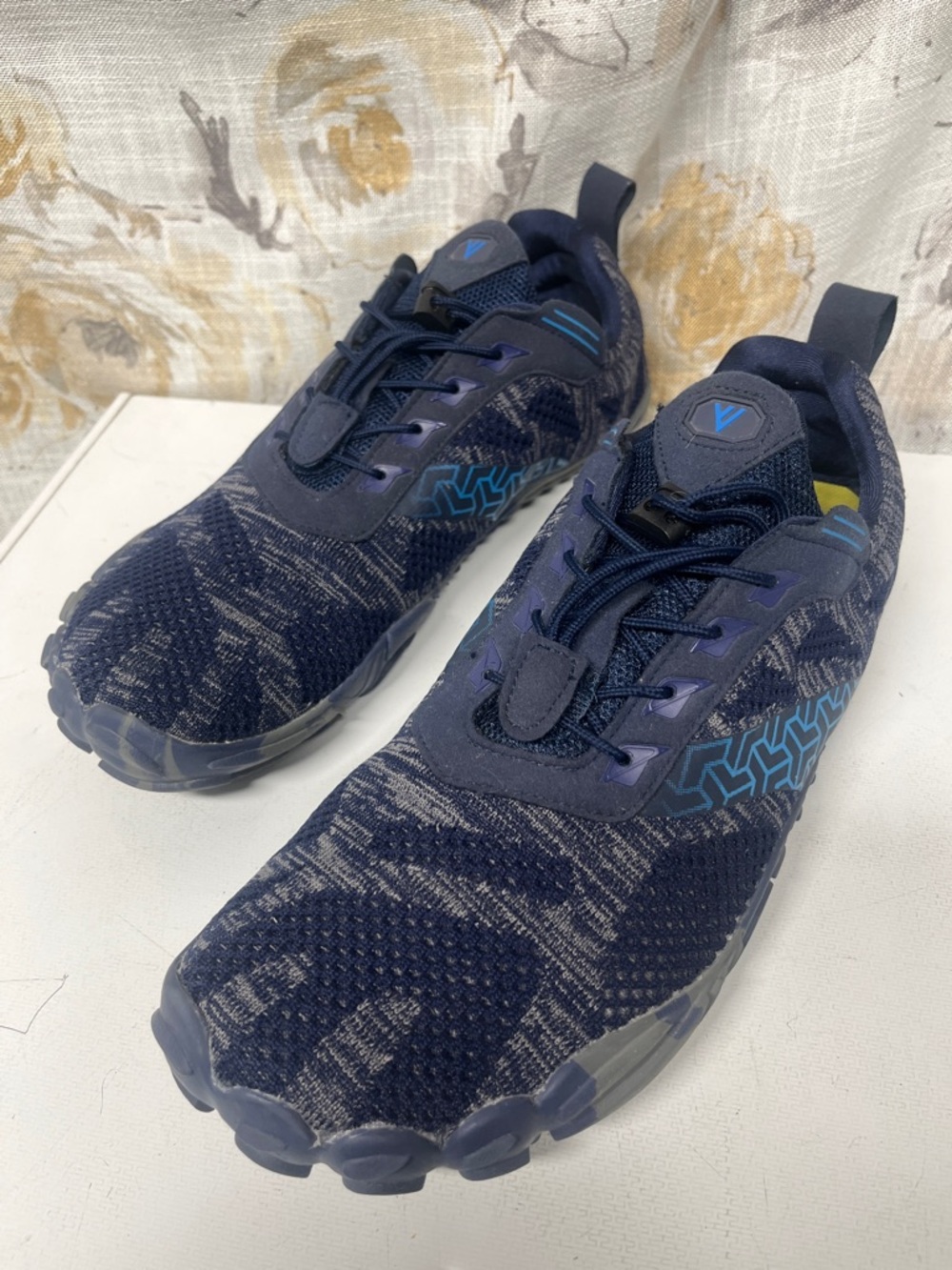 WHITIN Men's Minimalist Trail Running Navy Blue Knit Athletic Barefoot Sneakers